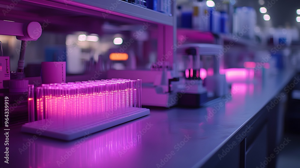 Detailed view of a DNA testing kit in a forensic lab, with glowing ...