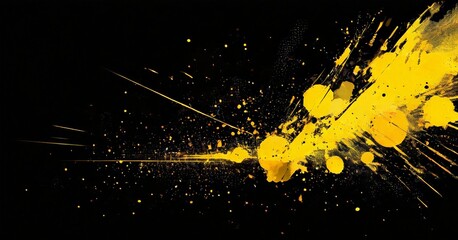 Wall Mural - dynamic, abstract composition of yellow and black splatters and streaks against a black background, creating a sense of movement and energy.