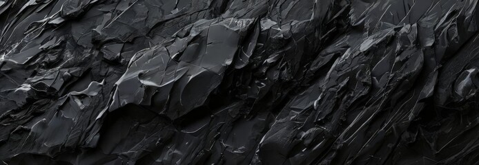 a close-up view of a dark, rocky surface with jagged, uneven edges and a rough texture.