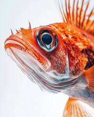 Mystic portrait of Mystus fish, copy space on right side, Anger, Menacing, Headshot, Close-up View, isolated on white background