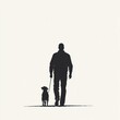 © Borasca - Silhouette of man walking dog on leash against minimalist background