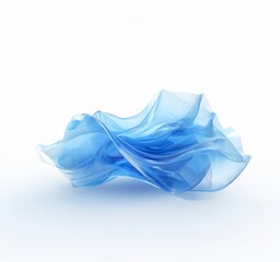 a flowing, abstract blue shape resembling a cloud or a wave, set against a white background.