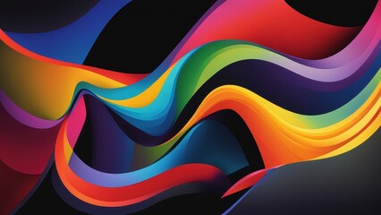 Wall Mural - Vibrant abstract waves in a spectrum of colors on a dark background.