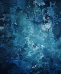 Wall Mural - an abstract painting with a dark blue and black color palette, featuring a textured and layered appearance.