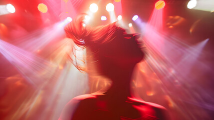 Wall Mural - Dancer's head in motion and stage with spotlights as backdrop 