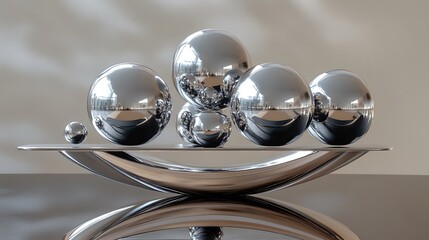 Poster - Shiny Chrome Spheres Balanced on a Curved Surface