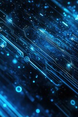 Poster - futuristic digital circuit board with glowing blue lights for technological background