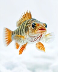 Wall Mural - the Climbing Perch fish, portrait view, white copy space on right, Isolated on white Background