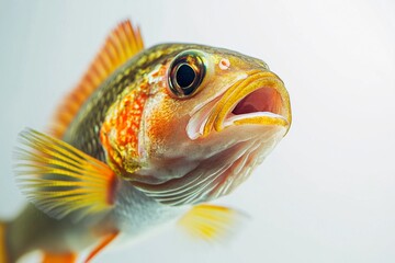 Mystic portrait of Climbing Perch fish in studio, isolated on white background