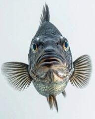 Wall Mural - the Mozambique Tilapia , portrait view, white copy space on right, Isolated on white Background