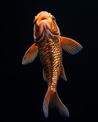 Wall Mural - the Carp, portrait view, white copy space on right, Isolated on black Background