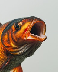 Wall Mural - Mystic portrait of Carp, copy space on right side, Anger, Menacing, Headshot, Close-up View, isolated on white background