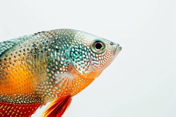 Wall Mural - Mystic portrait of Gourami in studio, copy space on right side, Anger, Menacing, Headshot, Close-up View, isolated on white background