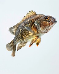 Wall Mural - the Tilapia, portrait view, white copy space on right, Isolated on white Background