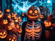 © Pixel World Vision  - Halloween jack o lantern. Halloween party with people in creative costumes and decorations