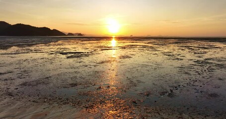 Poster - Amazing light twilight sky sunset or sunrise sky. Cinematic drone shot dynamic footage beautiful light of nature seascape sunset background