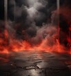 © Nipon - A dramatic scene of a fiery, cracked floor leading to a dark, ominous doorway, with billowing smoke and flames filling the background.