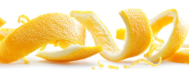 Wall Mural - Fresh zest lemon peel isolated on white background.