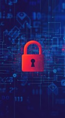 Poster - Digital illustration of a red padlock on a blue background representing cybersecurity and data protection