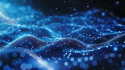 Poster - Abstract digital wave of particles. Futuristic point wave. Technology background hyper realistic, digital waves in blue tones, depicting data flow concept. Ideal for technology and cyber themes. Dynam