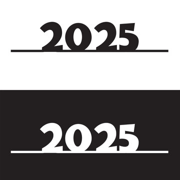 2025 black vector brush calligraphy banner. isolated on black and white background. Vector Illustration. EPS 10