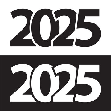 2025 black vector brush calligraphy banner. isolated on black and white background. Vector Illustration. EPS 10
