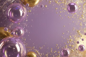 Lavender and Gold Abstract Background with Iridescent Bubbles for Festive Celebrations