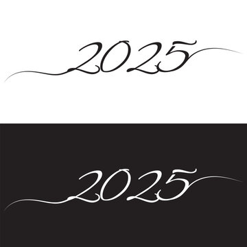 2025 black vector brush calligraphy banner. isolated on black and white background. Vector Illustration. EPS 10