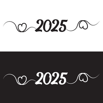 2025 black vector brush calligraphy banner. isolated on black and white background. Vector Illustration. EPS 10