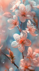 Wall Mural - A close up of a bunch of white flowers with a blue background