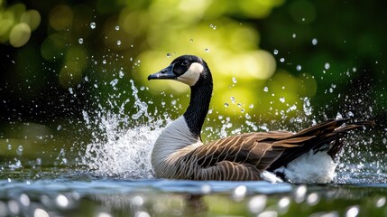 Wall Mural - Goose bathing pond feathers. Generative AI