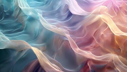 Wall Mural - vibrant abstract composition of flowing, multicolored fabric, with a gradient of blue, pink, and orange hues. The fabric appears to be made of silk or a similar material,