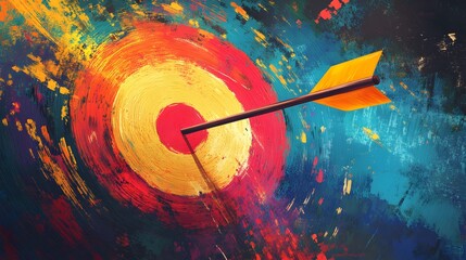 Wall Mural - Abstract Painting of Arrow Hitting Target with Yellow  Red  Blue Colors