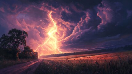 Poster - Thunderstorm over a Country Road