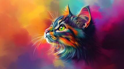  Colorful Cat Portrait with Abstract Background