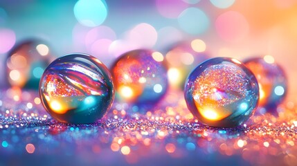 Wall Mural - Sparkling Glass Balls on Glittery Background