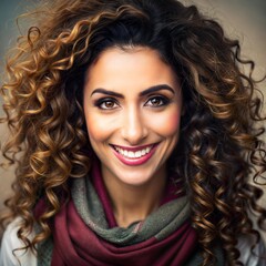 Poster - a beautiful smiling curly hair woman, face expression are so cute. Generate With AI