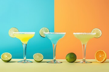 Wall Mural - Traditional margarita drink with varied color backdrops