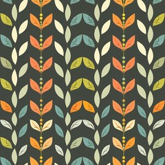 Wall Mural - Abstract floral pattern with colorful leaves.