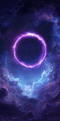 Wall Mural - Glowing Violet Energy Ring in Cosmic Night Sky