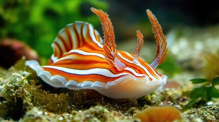 Sea slug orange white stripes. Generative AI