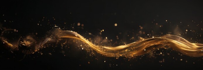 Wall Mural - a dynamic wave-like pattern of golden liquid, possibly oil or caramel, flowing across a dark background. The liquid appears to be in motion, creating a sense of movement and