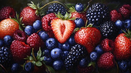 Wall Mural - Strawberry blackberry raspberry blueberry. Generative AI