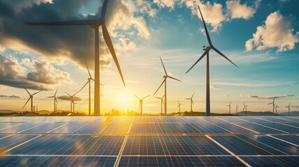 Wall Mural - solar cell in solar farm, alternative energy and sustainable energy, photovoltaic, pure energy renew