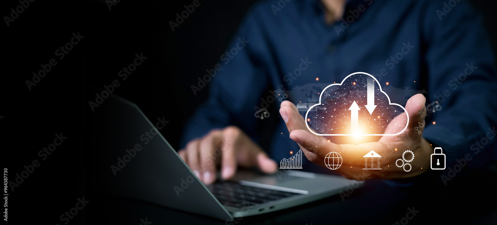 Cloud technology concept . Online data storage for business networks ...