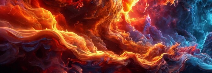 Wall Mural - a swirling, fiery spectacle with vibrant hues of orange, red, and blue, creating a dynamic and visual effect.