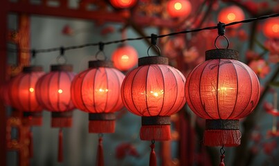 Wall Mural - a row of red lanterns. 