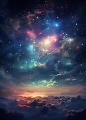 Wall Mural - a breathtaking night sky filled with a multitude of stars, set against a vibrant gradient backdrop of clouds and the setting sun.