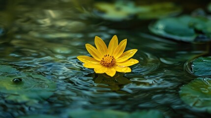 Canvas Print - Yellow Flower Floating Tranquility. Generative AI