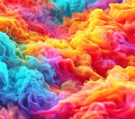 vibrant abstract composition of swirling, multicolored smoke or vapor, with hues of blue, orange, pink, and yellow creating a dynamic and visually effect.